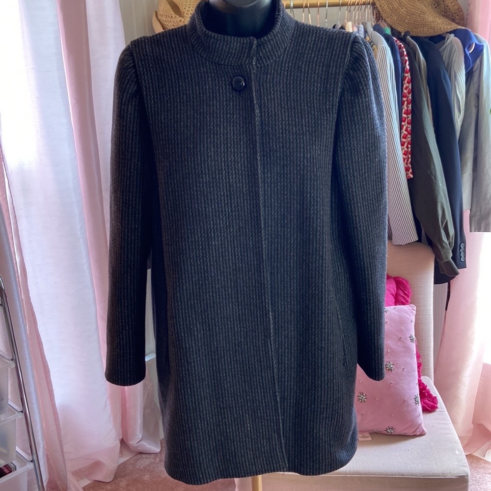 Karen Vintage 80s Long Black Gray Wool Cashmere Coat Sz S